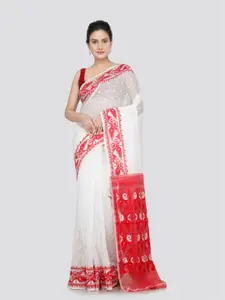 PinkLoom Ethnic Motifs Woven Design Pure Cotton Jamdani Saree