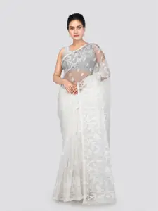 PinkLoom Ethnic Motif Woven Design Pure Cotton Jamdani Saree