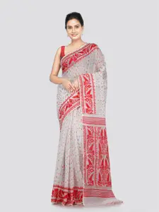 PinkLoom Polka Dots Woven Design Pure Cotton Jamdani Saree