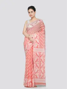 PinkLoom Ethnic Motifs Woven Design Pure Cotton Jamdani Saree