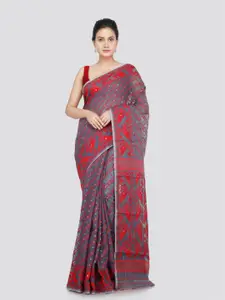 PinkLoom Striped Woven Design Pure Cotton Jamdani Saree