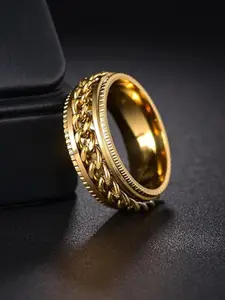MEENAZ Men Stainless Steel Gold-Plated Band Finger Ring