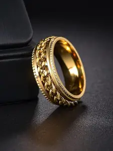 MEENAZ Gold Plated Double Chain Ring