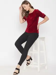 Uptownie Puff Sleeves Velvet Stretchable Top