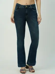 Kraus Jeans Women Flared Clean Look High-Rise Light Fade Stretchable Jeans