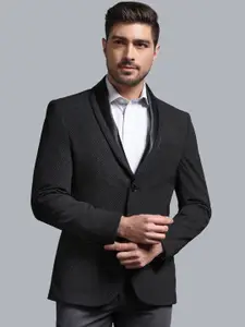 Blackberrys Slim-Fit Self Designed Shawl Collar Long Sleeves Single Breasted  Blazers