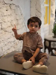 BAESD Boys Mandarin Collar Neck Shirt With Mid-Rise Trousers  Clothing Set