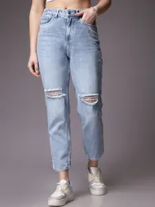 Freehand by The Indian Garage Co Women Straight Fit Mildly Distressed Cotton Jeans