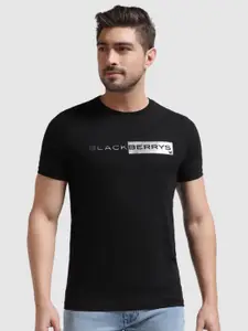 Blackberrys Typography Printed Applique Slim Fit Cotton T-shirt