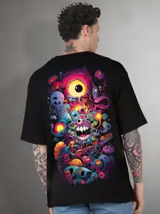 Elibolz Graphic Printed Drop-Shoulder Sleeves Oversized Cotton T-shirt