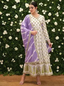 Vishudh Floral Printed Pure Mulmul Cotton Maxi Ethnic Dress With Dupatta