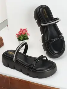 madam glorious Textured Open Toe Flatform Heels