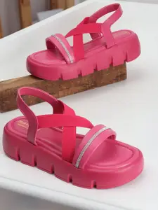 madam glorious Textured Open Toe Flatform Heels