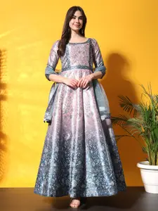 Chhabra 555 Floral Printed Silk Maxi Ethnic Dress With Dupatta