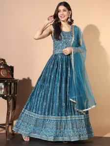 Chhabra 555 Embellished Mirror Work Gown Ethnic Dress With Dupatta