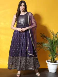 Chhabra 555 Embellished Flared Sleeveless Maxi Gown Ethnic Dress With Dupatta
