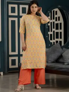 Nayo Ethnic Motifs Printed Round Neck Cotton Straight Kurta