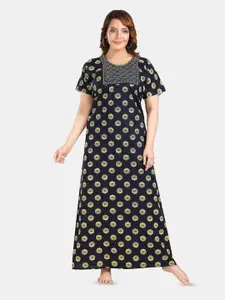 Fabme Ethnic Printed Embroidered Maxi Nightdress
