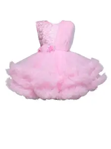 The Magic Wand Girls Self Design Applique & Pleated Tulle Fit & Flare Dress