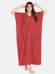 Fabme Striped Pure Cotton Maxi Kaftan Nightdress