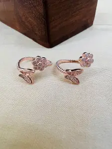 Arte Jewels Set Of 2 Cubic Zirconia Rose Gold Plated 925 Sterling Silver Toe Rings
