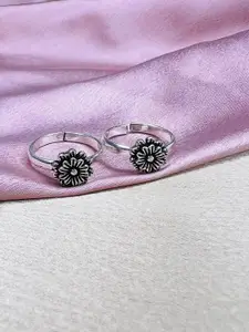 Arte Jewels Set of 2 Oxidised 925 Sterling Silver Toe Ring Pair