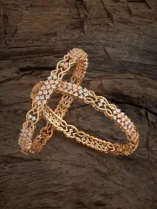Kushal's Fashion Jewellery Set Of 2 Gold Plated Zircon Studded Bangles