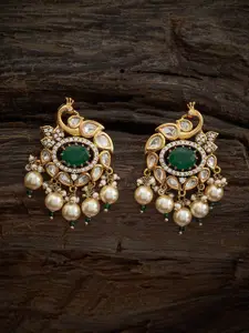 Kushal's Fashion Jewellery Peacock Shaped Kundan Studded Drop Earrings