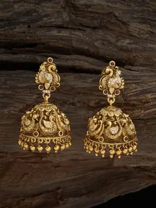 Kushal's Fashion Jewellery Gold-Plated Stones Studded Dome Shaped Antique Jhumkas