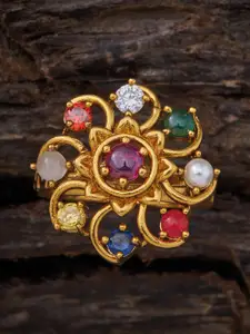 Kushal's Fashion Jewellery Gold-Plated Navaratna  Stone-Studded Adjustable Finger Ring