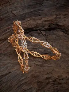 Kushal's Fashion Jewellery Set Of 2 Gold-Plated Zircon-Studded Bangles