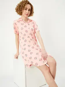 max Conversational Printed Lapel Collar Pure Cotton Shirt Dress