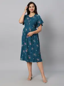 QUIRA Floral Printed & Embroidered Maternity Nightdress