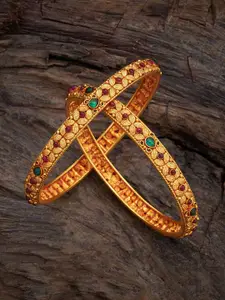 Kushal's Fashion Jewellery Embellished Bridal 92.5 Silver Set Of 2 Ruby Bangles