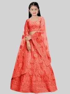 BAESD Girls Embroidered Semi-Stitched Net Lehenga & Unstitched Blouse With Dupatta