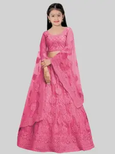 BAESD Girls Embroidered Thread Work Lehenga & Unstitched Blouse With Dupatta