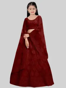 BAESD Girls Embroidered Semi-Stitched Net Lehenga & Unstitched Blouse With Dupatta
