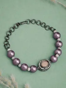 ATIBELLE Women Brass Pearls Silver-Plated Wraparound Bracelet