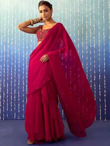 Indya Luxe Embroidered Satin Ready To Wear Saree