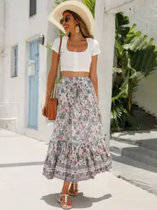 StyleCast Printed Flared Maxi Skirt