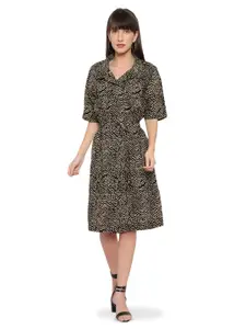 Amagyaa Abstract Print V-Neck Cotton A-Line Dress