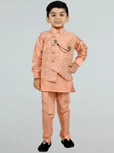 BT DEZINES Boys Mandarin Collar Kurta with Pyjamas & Waistcoat