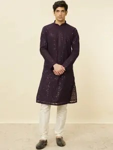 Manyavar Floral Embroidered Sequinned Art Silk Regular Kurta With Pyjamas