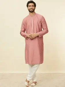 Manyavar Floral Embroidered Art Silk Thread Work Kurta With Pyjamas