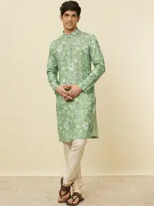 Manyavar Ethnic Motifs Printed Mandarin Collar Long Sleeves Straight Kurta