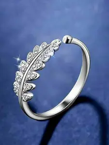 Vighnaharta Set Of 2 Rhodium-Plated CZ Studded Finger Ring