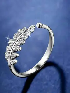 Vighnaharta Rhodium-Plated CZ-Studded Finger Ring