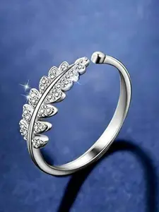 Vighnaharta Set Of 2 Rhodium-Plated CZ Studded Finger Ring