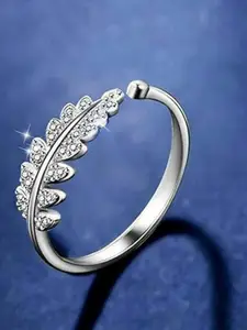 Vighnaharta Set Of 2 Rhodium-Plated CZ Studded Finger Ring