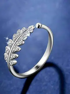 Vighnaharta Set Of 2 Rhodium-Plated CZ Studded Finger Ring